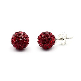 CERASILVER Luxurious Czech Stone Red Crystal Ball Sterling Silver Stud Earrings for Women (4size), 10mm, Sterling Silver Silver, czech stone,