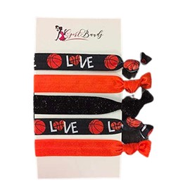 Basketball Hair Accessories, Girls Basketball Hair Ties, No Crease Basketball Hair Elastics Set for Bball Players and Teams