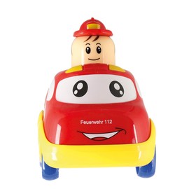 Bieco Push & Go Cars Toy Car with Wind Up Mechanism Push Down Head Toy Vehicle Crawling Fire Brigade red