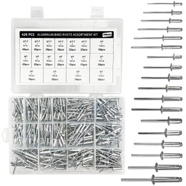 428 pieces aluminium rivets 3.2/4/5 mm, pop rivets, steel rivets, aluminium blind rivets, 18 sizes, aluminium blind rivets, assortment pop rivets set with storage box for metal, wood, plastic