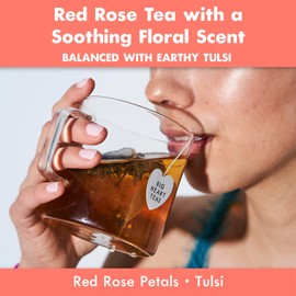 Big Heart Tea Co. Tea Bags - Cup of Love Red Rose - Certified Organic, Floral Ayurvedic Herbal Decaf Tea in Zero Plastic Sachets with Small Batch Ground Herbs, Adaptogenic Tulsi, 2 Boxes - 20 Tea Bags
