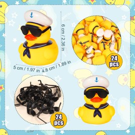 24 Rubber Ducks with Sunglasses, Cruise Ducks Yellow Mini Rubber Ducks Mini Sailing Squeaky Ducks with Hats Bath Ducks Toy for Birthday Party Gifts Classroom Carnival Prizes
