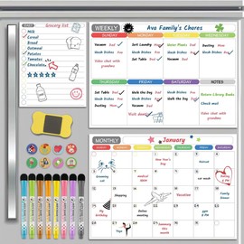 Calendario Magnético para Refrigerador, Calendario Agenda Blanco con Planeador Mensual, Semanal y Daily Notas, Pizarron Organizacion con Accesorios 8 Plumones y Borrador para Hogar, Oficina, Escuela