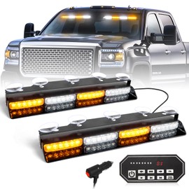 HLauto 604N Emergency Dash Strobe Lights: 2x16.8 inch Amber White Security Light w/Take Down, 48 LED Safety Flashing Warning Hazard Interior Windshield Light Bar for Truck Vehicle