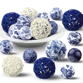 Halloscume 36 Pcs Blue and White Decorative Balls Chinoiserie Orbs Decoration for Centerpiece Bowls 2.4 Inch Wicker Rattan Balls 1.57 Inch Spheres Gifts for Xmas Party Farmhouse Vases Home Table Decor