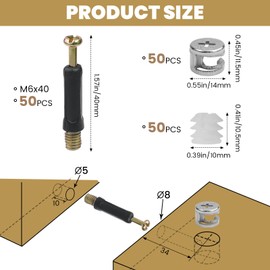 Pack of 50 eccentric furniture connectors, cabinet connectors, screws, dowels set, body connectors, eccentric furniture screws, screw-in dowels with cover edge, M6 x 40 mm, screw nuts M6 for