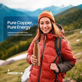 Moscow-Mix Pure Copper Water Bottle for Drinking 34 oz Large - Ayurvedic Copper Water Bottle, Leak Proof Lid, 100% Copper Drinking Water Bottle - Handcrafted Hammered Copper Bottle Water Vessel