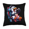 Gamer Penguin Popcorn Gaming Chair Headphones Games Player Throw Pillow