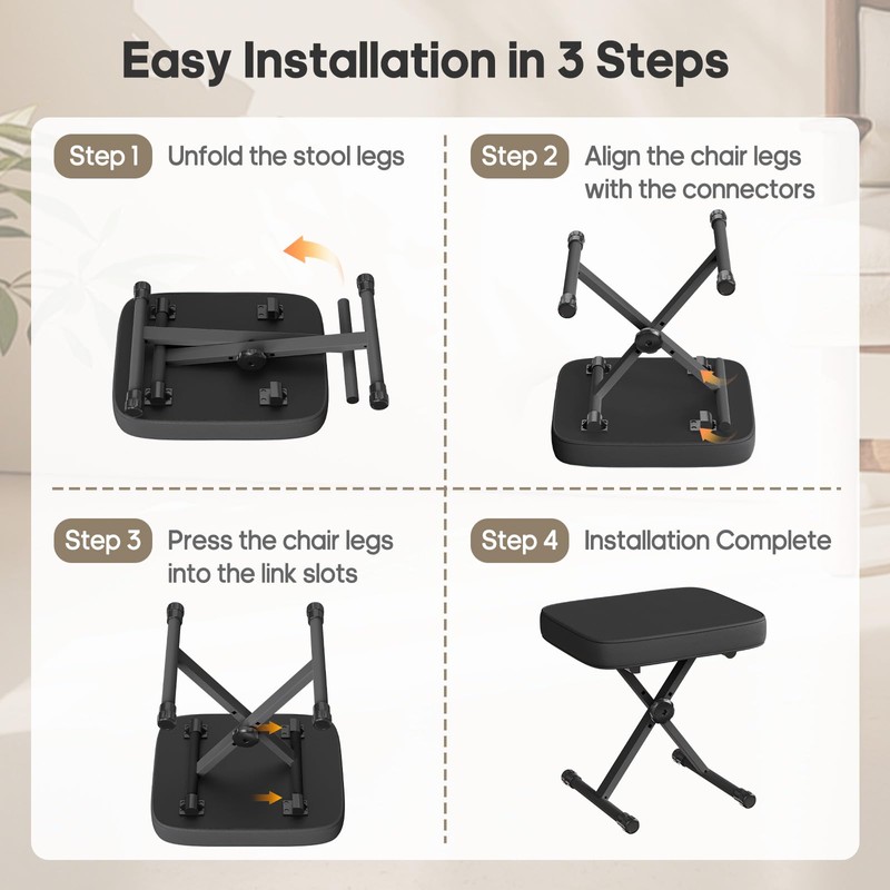 OLIXIS Adjustable Padded Keyboard Bench, X-Style Collapsible Piano Guitar Stool
