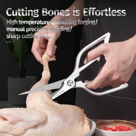 ELephas PLus Silvery All Stainless Steel Food Scissors - Design Sense and Appearance - Food Cutter with Easy Clean Sharp Blade - Kitchen Scissors for Festive Gift with Gift Box