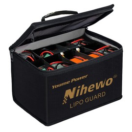 Nihewo Lipo Safe Bag Fireproof Explosionproof Battery Bag Organizer - Large Capacity Lipo Guard Safe Pouch for Storage & Transportation & Charging with Durable Handle and Mesh Pocket