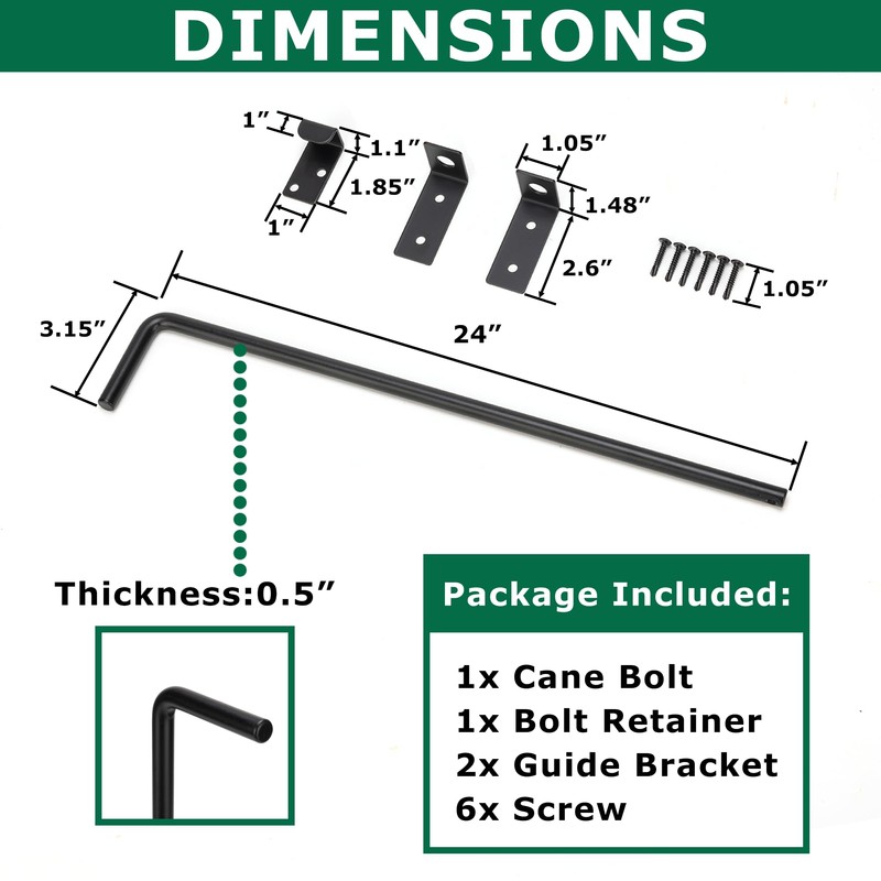 URDOGSL 24" Heavy Duty Cane Bolt Gate Drop Rod with