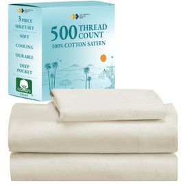 California Design Den Twin Size Sheet Set - 100% Cotton 500 Thread Count, Cooling Deep Pocket Bed Sheets with Fitted Elastic Sheet, Extra Soft Luxury Hotel Quality - Ivory
