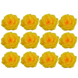 Corkwaw 25 Pcs 3 inch Artificial Rose Flower Heads,Silk Rose Head Flowers,Wedding Party Home Garden Decoration DIY Craft Gift Box Decoration (Yellow)