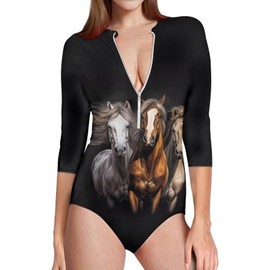 doginthehole Running Horse Bathing Suit One Piece Swimsuit for Women Plus Size Athletic Swimwear UV Protection Rash Guard Surfing Swimsuits, XL