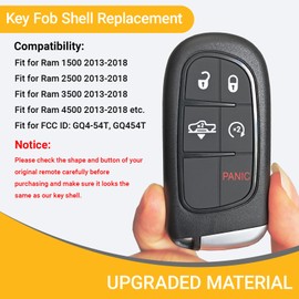Key Fob Cover Case Replacement Fits for Dodge Ram 1500 2500 Keyless Entry Remote Control Car Key Fob Shell GQ4-54T