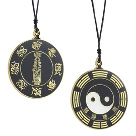 Feng Shui Yin Yang Necklace Pendant, Ancient Chinese Talisman with Bagua Symbol & Eight Immortals Charms for Wealth Fortune, Adjustable Energy Protection Amulet for Neck Car Use or Others (1 Pack)