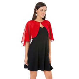 Womens Shawls and Wraps for Evening Dress Chiffon Shawl Cape Wedding Guest Bridesmaid Capelets Scarves(Chiffon Red)