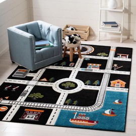 SAFAVIEH Carousel Kids Collection Area Rug - 5'3" x 7'6", Black & Ivory, Non-Shedding & Easy Care, Ideal for High Traffic Areas for Boys & Girls in Playroom, Nursery, Bedroom (CRK192Z)