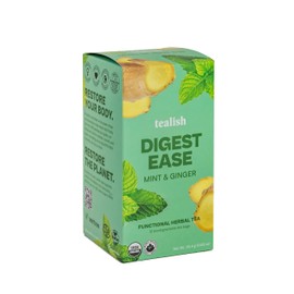 Tealish Organic Digest Ease Herbal Tea Bags with Mint & Ginger, Functional Wellness Collection. Box of 12 biodegradable tea bags. Tea for Digestion and Bloating. Perfect for Drinking After Meals.