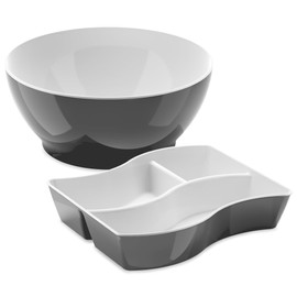 Torosqui | Ensaladera y Botanero de Plástico | Set versátil para tu cocina | Ideal para ensalada, botanas | Organizador de botana resistente | Perfecto para el hogar o un picnic (Gris Oxford)