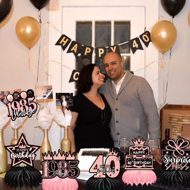 YUEcthynous Decoration 40th Birthday Women, 9 Pieces 40 Rose Gold Pink Honeycomb Centrepiece Table Decoration Birthday Decoration 40 Women Honeycomb Centre Piece, 40th Birthday Party Decoration