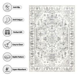 5x7 Washable Area Rug Vintage Rug Traditional Floor Cover Foldable Kitchen Accent Rug Indoor Distressed Non Slip Carpet Floral Print Mat Bedroom Living Room Bathroom