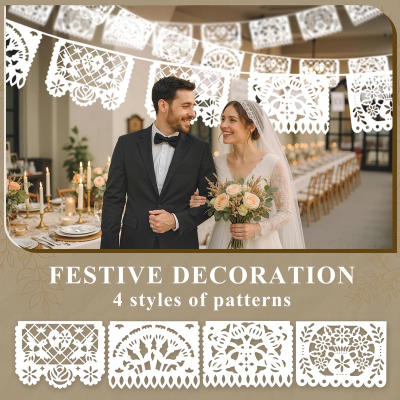 DomeStar 5 Packs 75Ft Papel Picado, White Mexican Theme Party