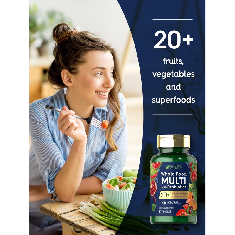 Nature's Fortune Whole Food Multivitamin with Probiotics | 120 Coated