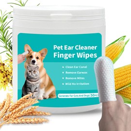 Pet Ear Cleaning Finger Wipes for Dog and Cat, Thick Dog Ear Cleaner Wipes with Gentle and Natural Ingredients, Remove Earwax, Debris - Sooths & Deodorizes - Relieve Ear Itch & Inflammation - 50 Count
