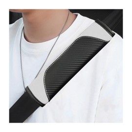 povtii 2 PCS Car Seat Belt Cover, Carbon Fiber Leather Auto Seat Belt Pads Cover, Safety Seatbelt Shoulder Strap Covers Protect Your Neck and Shoulder, Universal Car Accessories (Black+White)