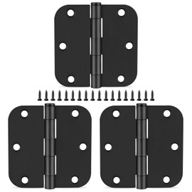 Rounded Door Hinges 3 x 3 inch, 5/8 Radius, Matte Black 3 Pack No Squeak,Hinges for Doors Office Bed Room,Outdoor Window,Constructition Hardware,Pet House Shelter,RV,Garage,Shed