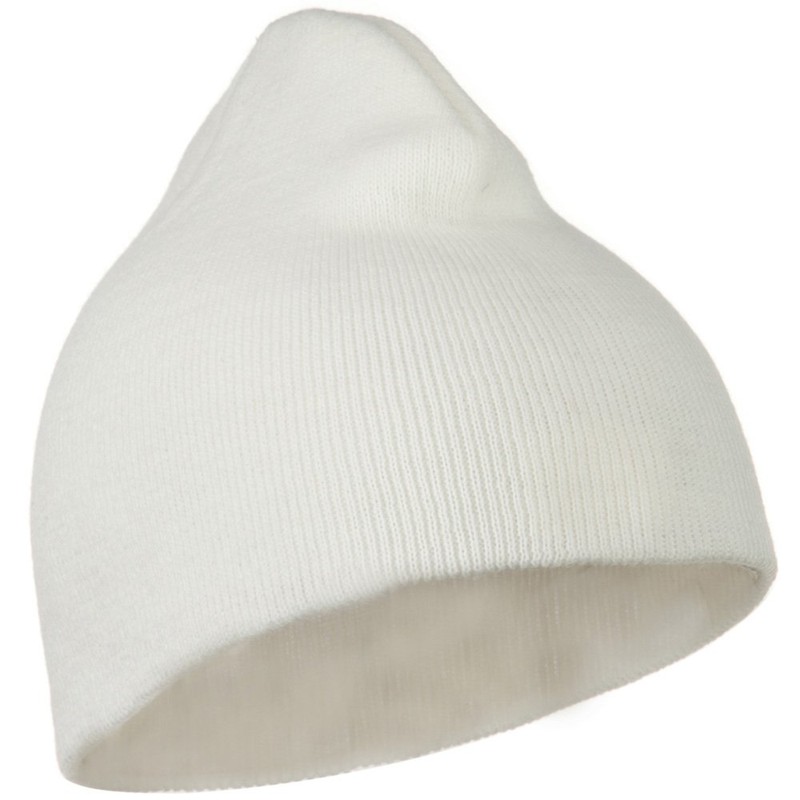 MG 8 Inch Knitted Short Beanie - White OSFM