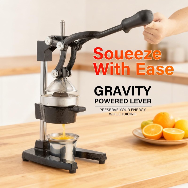 BAMBROX Manual Cast Iron Lemon Squeezer, Black Citrus Juicer