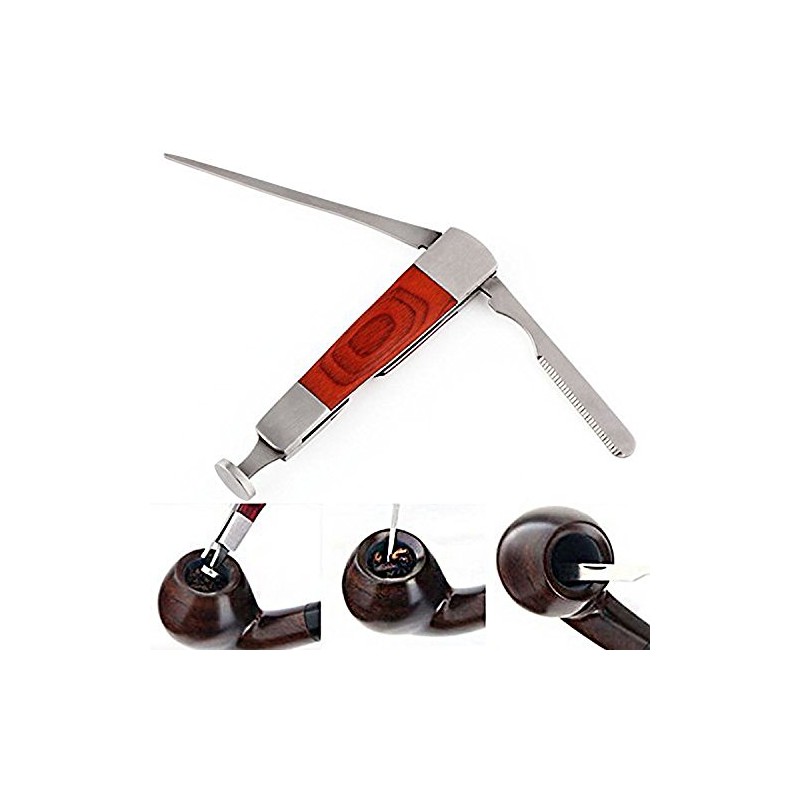 3in1 Red Wood Stainless Steel Smoking Pipe Cleaning Tool