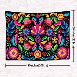 UHOMETAP Mexican Tapestry,Colorful Mexican Floral Tapestry Embroidery Style Mexican Art Tapestry Hippie Art Wall Hanging for Bedroom Living Room 80x60 Inches GTWYUH438