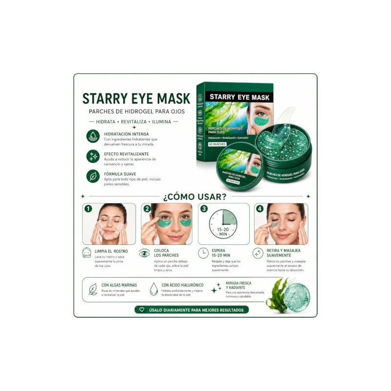 Parches Ojos Alga Marina Hidrogel Colágeno Piezas Pares Eye Patches