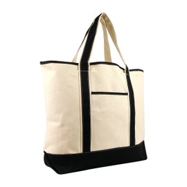 NuFazes 22" x 16" 12 Oz Cotton Canvas Boat, Grocery & Beach Bag (Tote) Natural/Black
