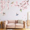 decalmile Cherry Blossom Branch Wall Stickers Pink Flower Birds Wall