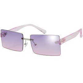 The Fresh Minimalist Small Rectangular Sunglasses Clear Eyewear Trendy Rimless Shades FR1M4015 (401504-Silver, Purple/Pink, 60)