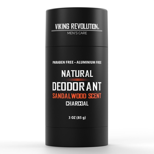Viking Revolution Sandalwood Natural Deodorant for Men - With Shea Butter, Coconut Oil, Baking Soda, Beeswax - Aluminum-Free Charcoal Deodorant (3oz)