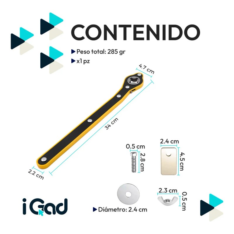 Llave Crique Universal Igad Matraca Para Gato Mecánico Mango Antideslizante