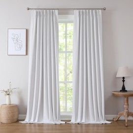 Kayne Studio White Full Blackout Linen Textured Pinch Pleated Curtains 102 inch Extra Long for Living Room,Thermal Insulating Pinch Pleated Drapes for Traverse Rod,40" x 102",9 Hooks,1 Panel