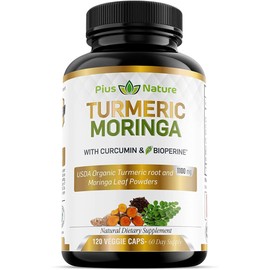 PIUS NATURE Turmeric Moringa - Organic Turmeric Curcumin Supplements and Organic Moringa Powder - 120 Veggie Capsules Supplement for Women and Men