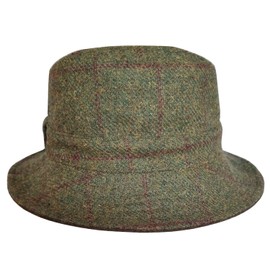 Reversible Bucket Hat in Green with Red Check - 100% Wool Bush Hats (as8, Alpha, s, Green)