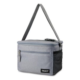 PackIt Freezable Essential Cooler, Gray Fog, Built with ECOFREEZE Technology, Fully Freezable, Collapsible, Reusable, With Adjustable Crossbody Strap, Top Clip Handle, Designed for Fresh Office