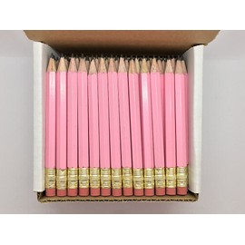 Half Pencils with Eraser - Golf, Classroom, Pew - Hexagon, Sharpened, 2 Pencil, Color - Pastel Pink, Box of 72 Golf Pocket Pencils TM