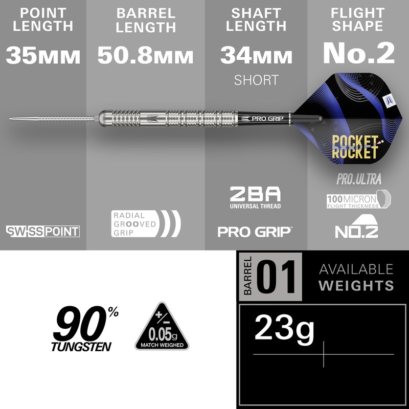 Target Darts Justin Hood G1 Steel Tip 90% Tungsten Swiss