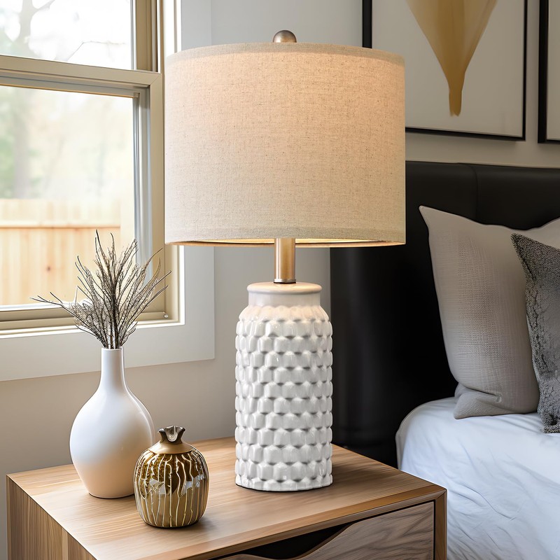 USumkky 20.5" White Modern Ceramic Bedside Lamp Set of 2