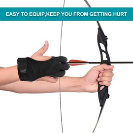 LICQIC Archery Glove, Three Finger Shooting Hunting Leather Gloves Protector for Beginner
